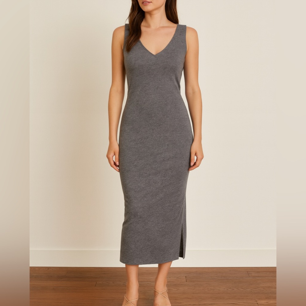 ALICE + OLIVIA “Air” Collection Sleeveless Midi Dress – Charcoal Gray
